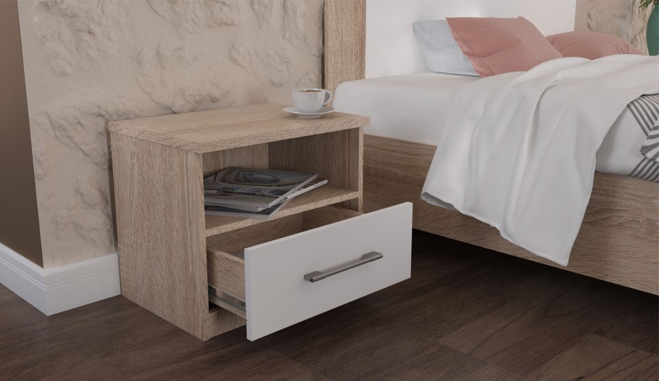 Тумба прикроватная "Аврора" 2 шт Дуб сонома/Белый