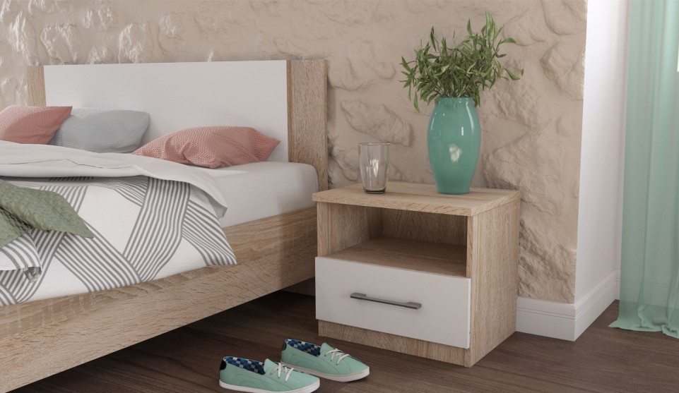 Тумба прикроватная "Аврора" 2 шт Дуб сонома/Белый