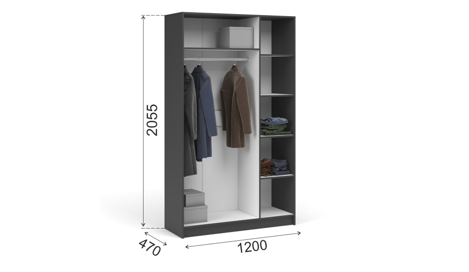 Шкаф 3-х дверный "Чикаго" Белый / Антрацит