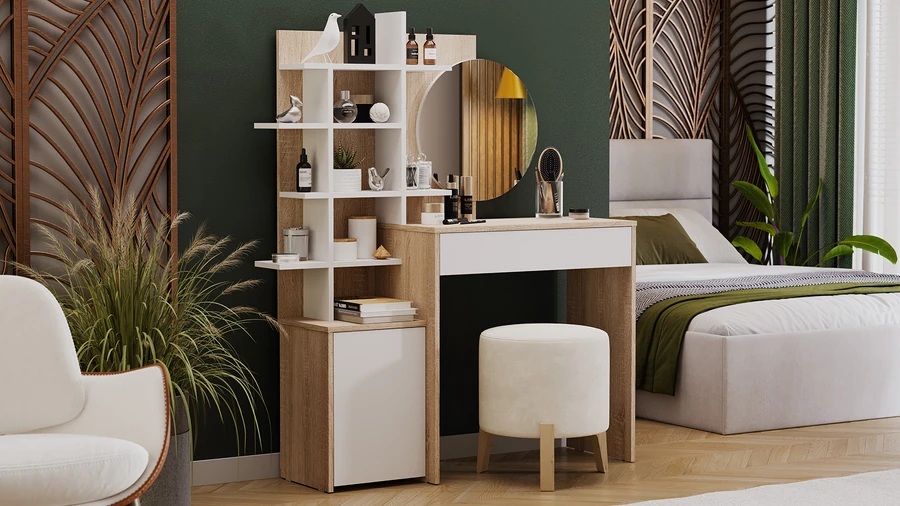 Стол туалетный «Голден» Дуб Сонома, Белый