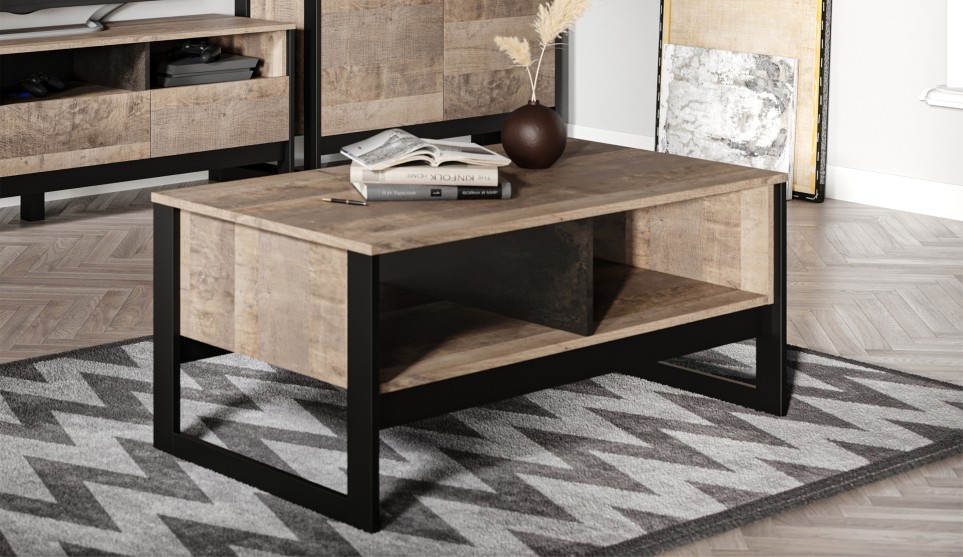 Стол журнальный "Стокгольм" Дуб гранж песочный/железный камень Стол журнальный "Стокгольм" Дуб гранж песочный/железный камень