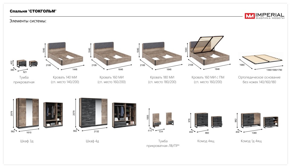 Кровать МИ 160 с ПМ "Стокгольм"