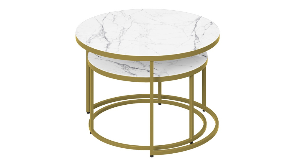 Стол журнальный "Вега" Золото, Стекло белый мрамор