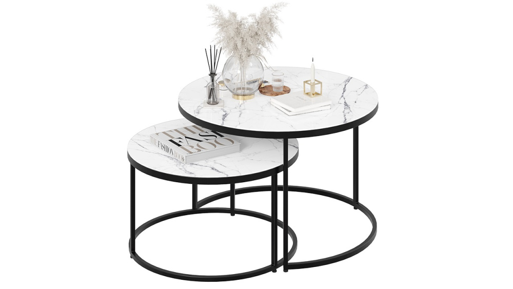 Стол журнальный "Вега" Черный, Стекло белый мрамор