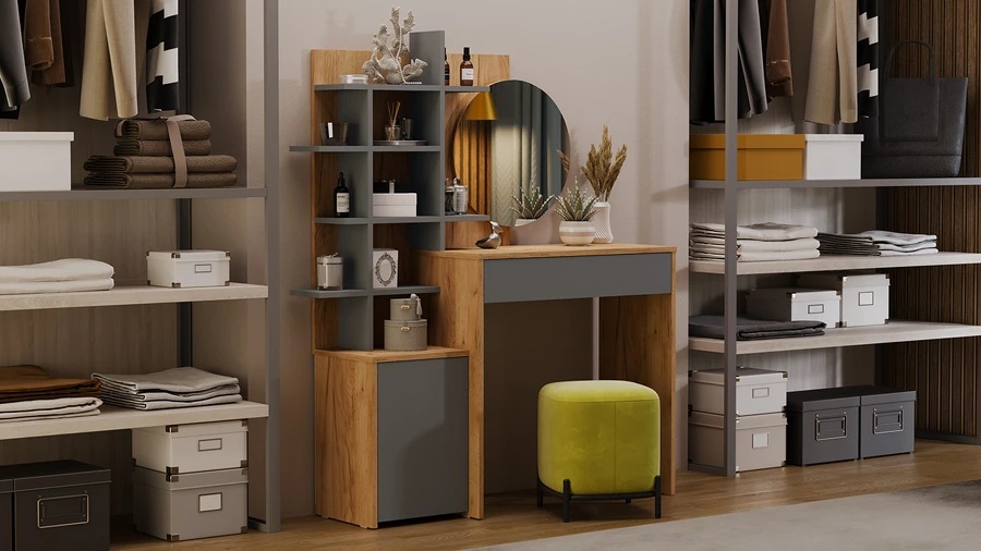 Стол туалетный «Голден» Дуб Крафт золотой, Графит Серый