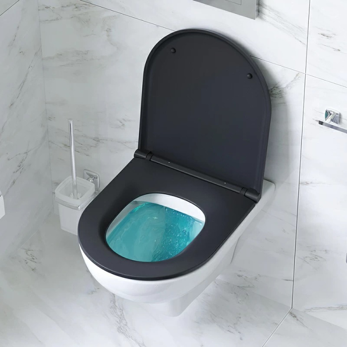 Унитаз подвесной AM.PM Gem C901700SCmb безободковый с черным сиденьем