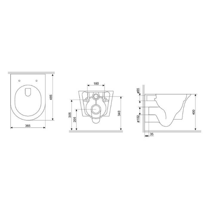 Унитаз подвесной Damixa "Skyline" с сиденьем Микролифт 365Х485Х400