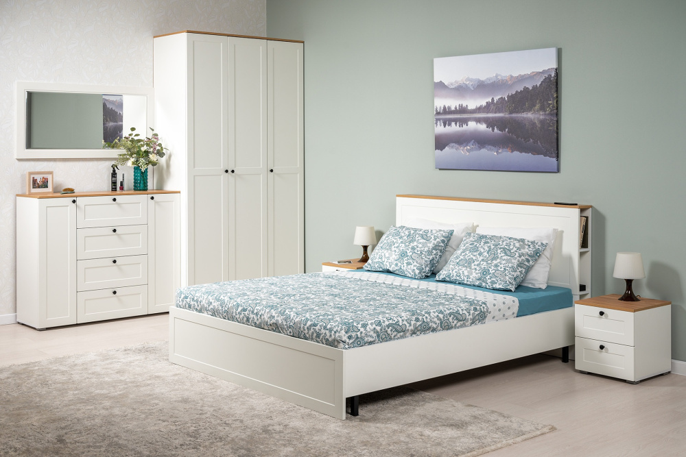 Спальня "Остин" Белый/дуб золотой Спальня "Остин" Белый/дуб золотой