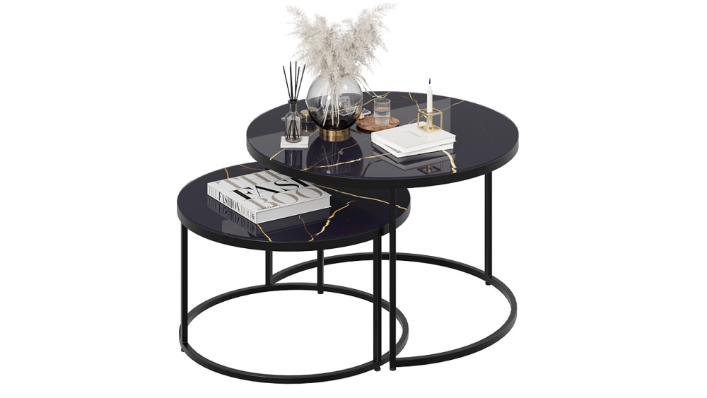 Стол журнальный "Вега" Черный, Стекло Черный золото