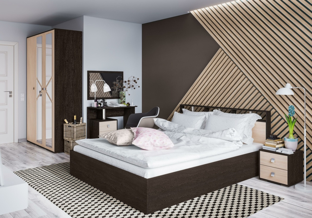 Кровать "Ненси-2" 1600 Венге/Дуб молочный Кровать "Ненси-2" 1600 Венге/Дуб молочный