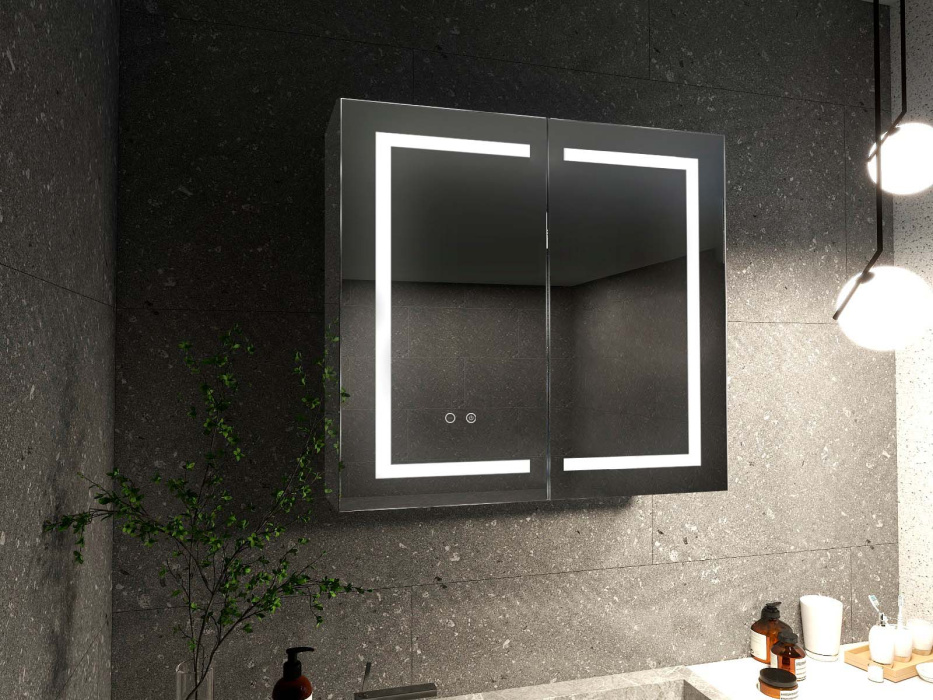 Алюминиевый зеркальный шкаф с подсветкой 800Х700Х133