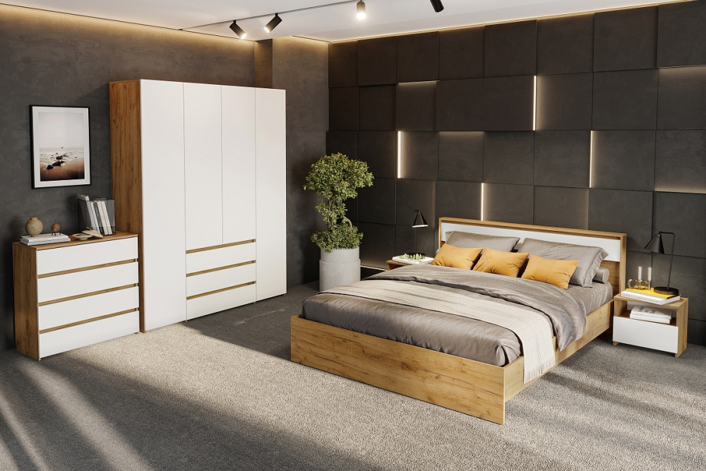 Кровать 160 "Некст" Дуб Золотой/Белый