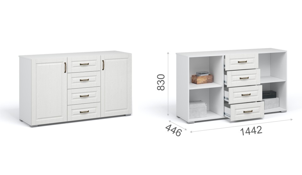 Комод "Лацио" 2 двери 4 ящика Белый Комод "Лацио" 2 двери 4 ящика Белый