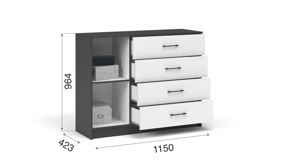 Комод 1 дверь 4 ящика "Чикаго" Белый / Антрацит