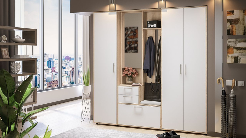 Прихожая «Витра» №2 Дуб Сонома, Белый Ясень Прихожая «Витра» №2 Дуб Сонома, Белый Ясень