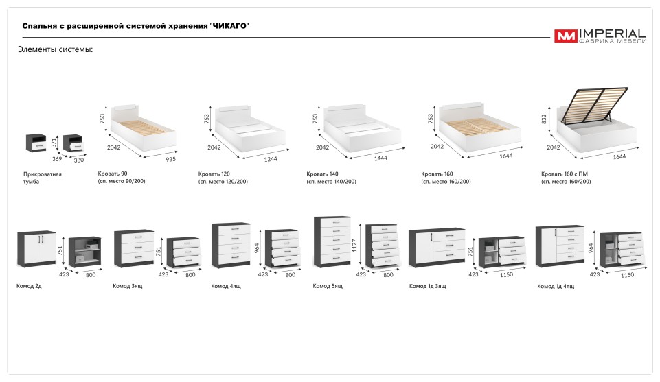 Комод 1 дверь 3 ящика "Чикаго" Белый / Антрацит