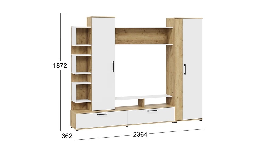 Стенка «Дакота» Дуб Крафт золотой, Белый Ясень