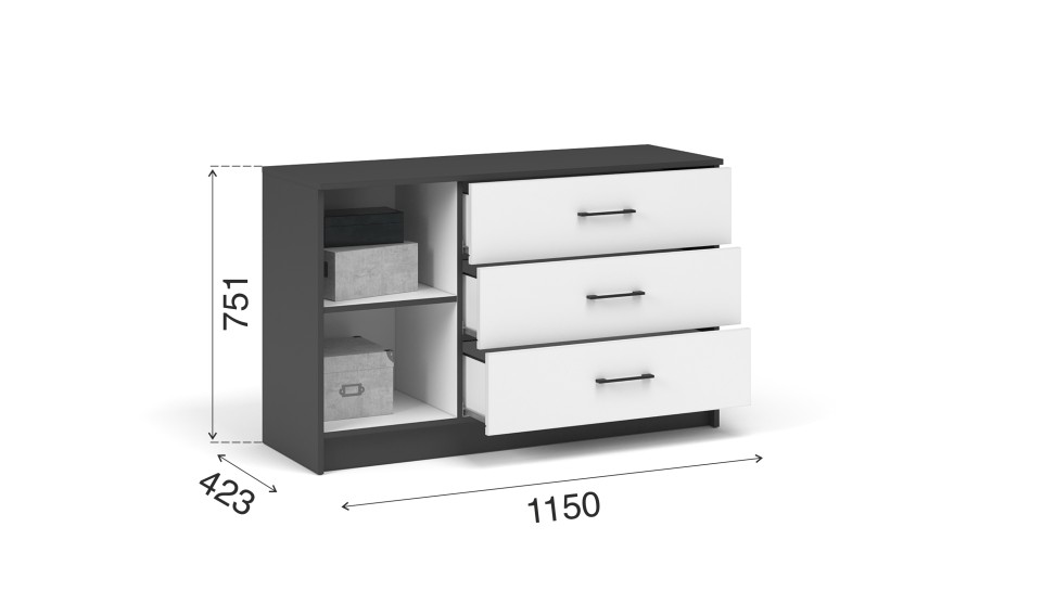Комод 1 дверь 3 ящика "Чикаго" Белый / Антрацит