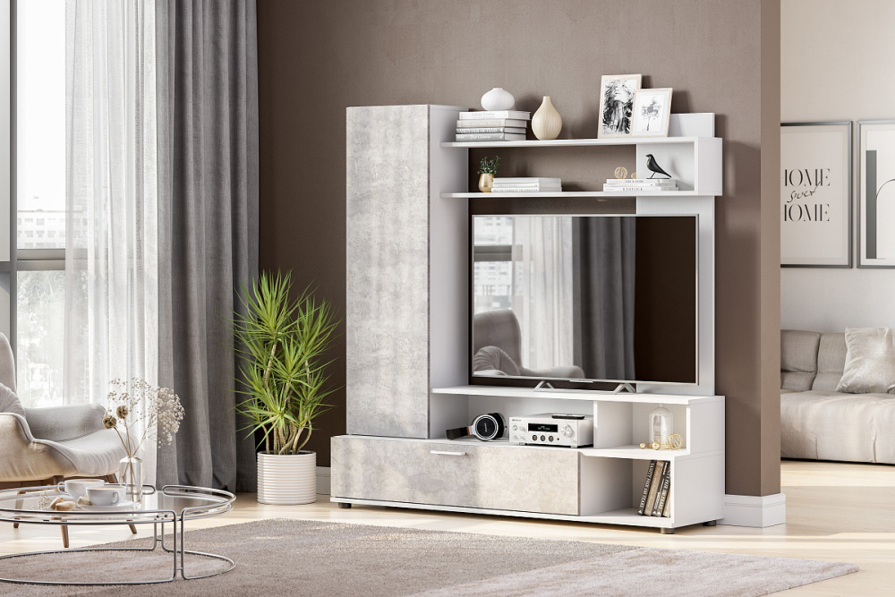 Гостиная "МГС 9" Белый / Цемент светлый Гостиная "МГС 9" Белый / Цемент светлый