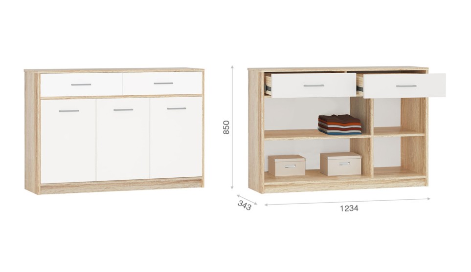 Комод 3 двери 2 ящика "Стелс" Дуб сонома / Белый Комод 3 двери 2 ящика "Стелс" Дуб сонома / Белый