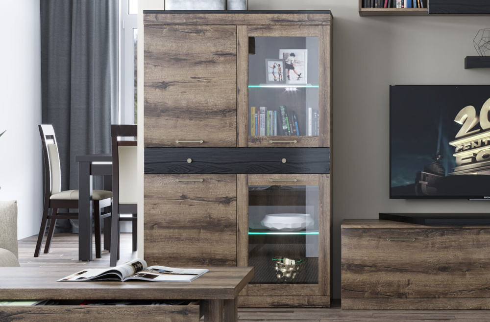 Шкаф с витриной "ДЖАГГЕР" 2V2D1S