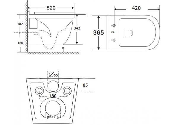 Унитаз подвесной AQUANET "Glide-W" CL-11042 345Х520Х365