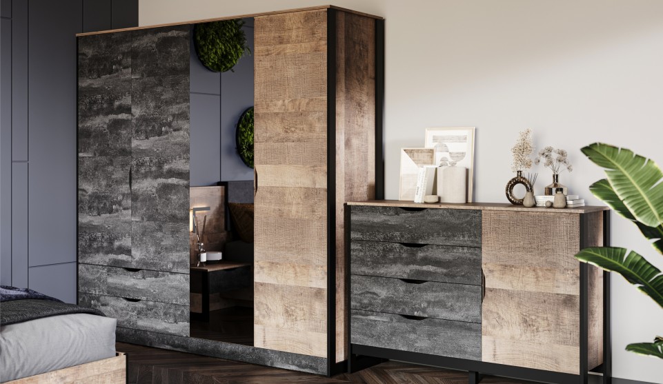 Шкаф 4-х дверный с зеркалом "Стокгольм"