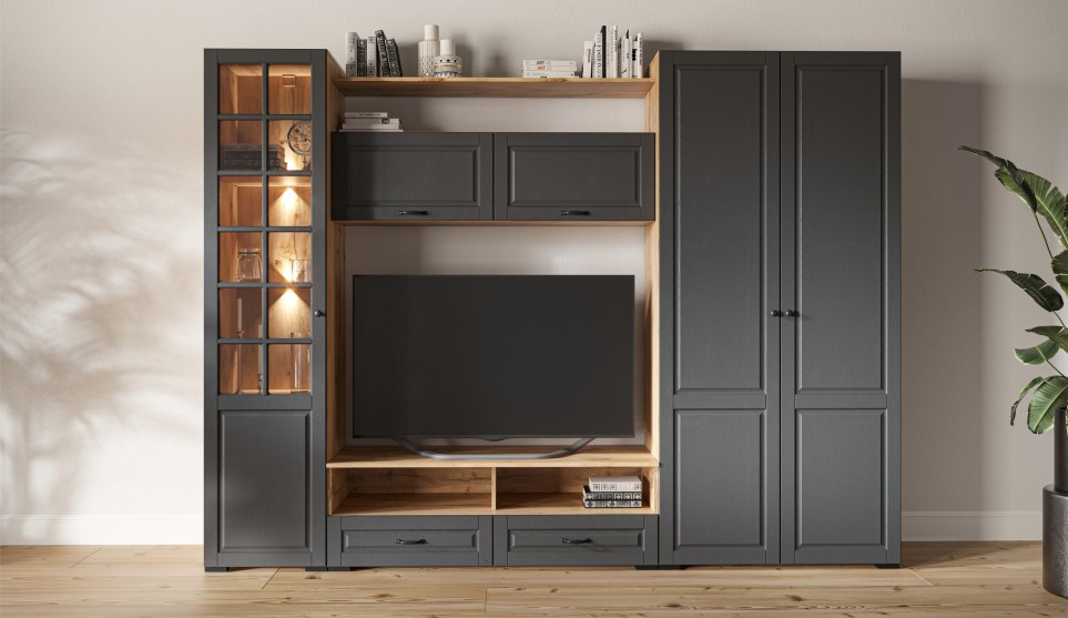 Гостиная "Лацио" Графит / Дуб вотан Гостиная "Лацио" Графит / Дуб вотан