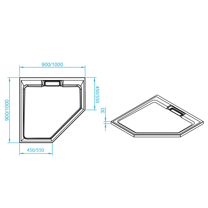 Душевой поддон каменный 90Х90Х3 RGW STA-61 Белый/Трапеция