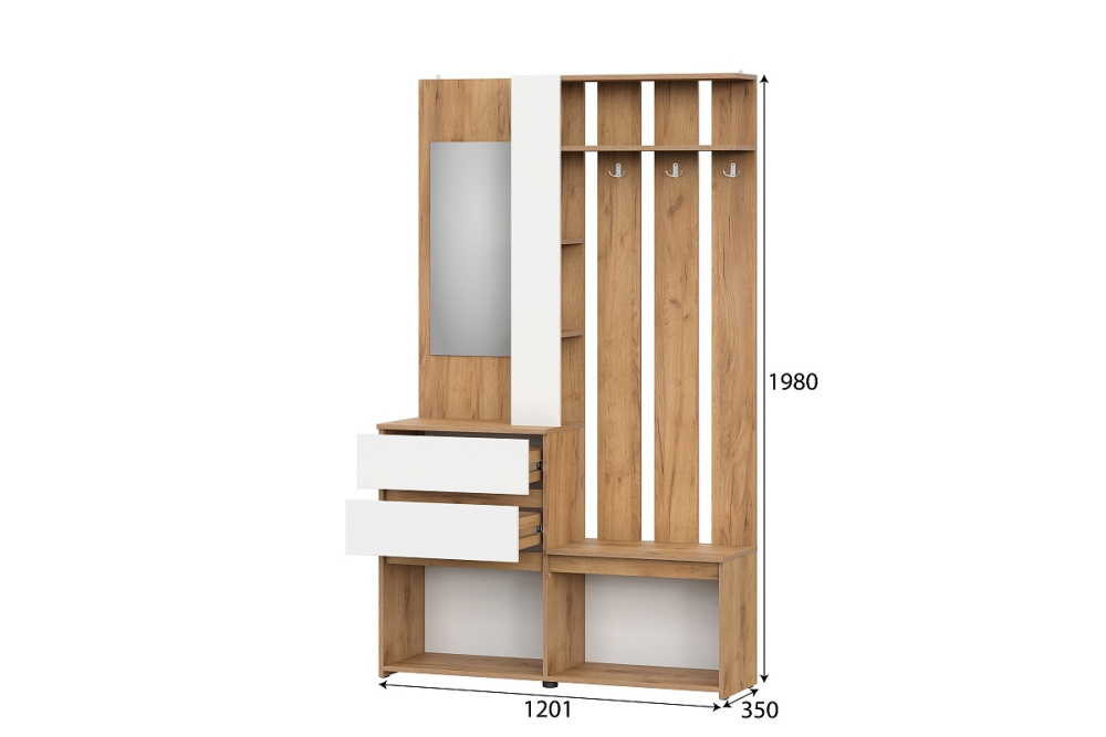 Вешалка с зеркалом "Некст" Дуб Золотой/Белый