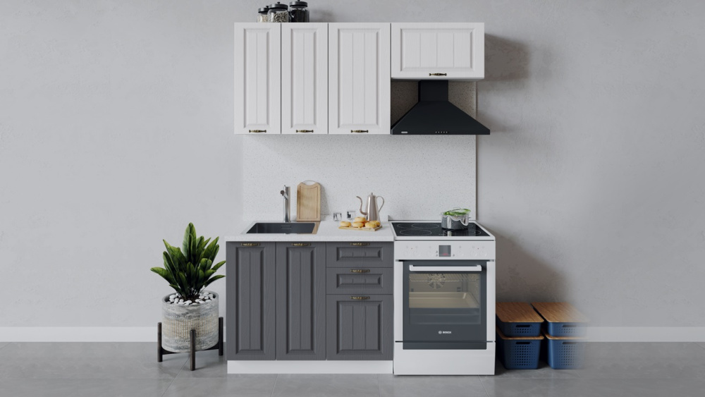 Кухонный гарнитур «Лина» длиной 160 см Белый, Графит Кухонный гарнитур «Лина» длиной 160 см Белый, Графит