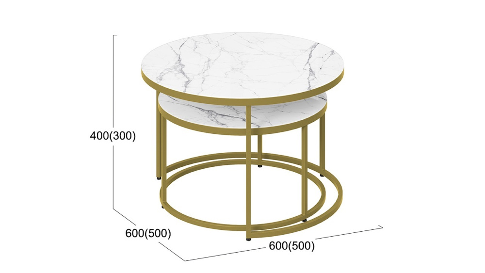Стол журнальный "Вега" Золото, Стекло белый мрамор