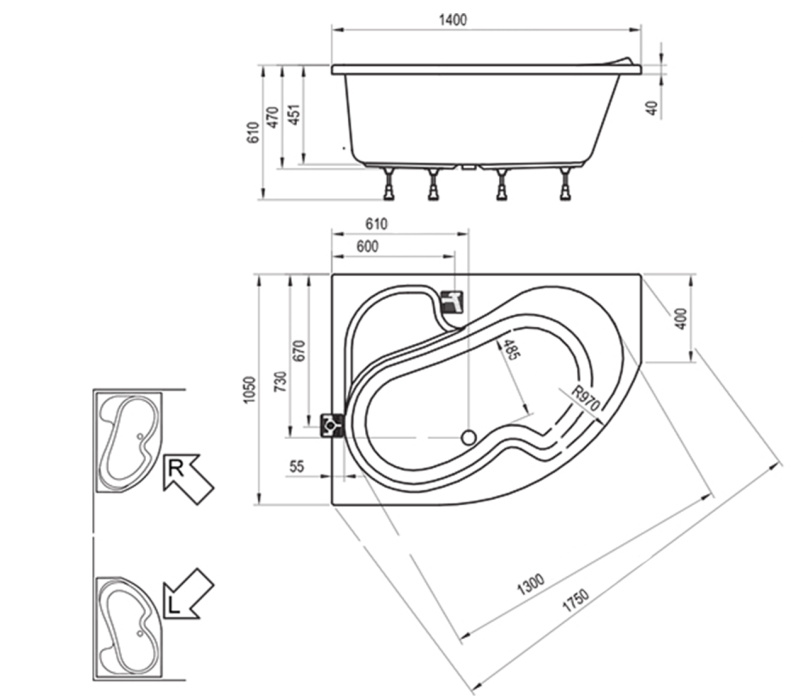 Ванна "RAVAK" ROSA 140x105 L