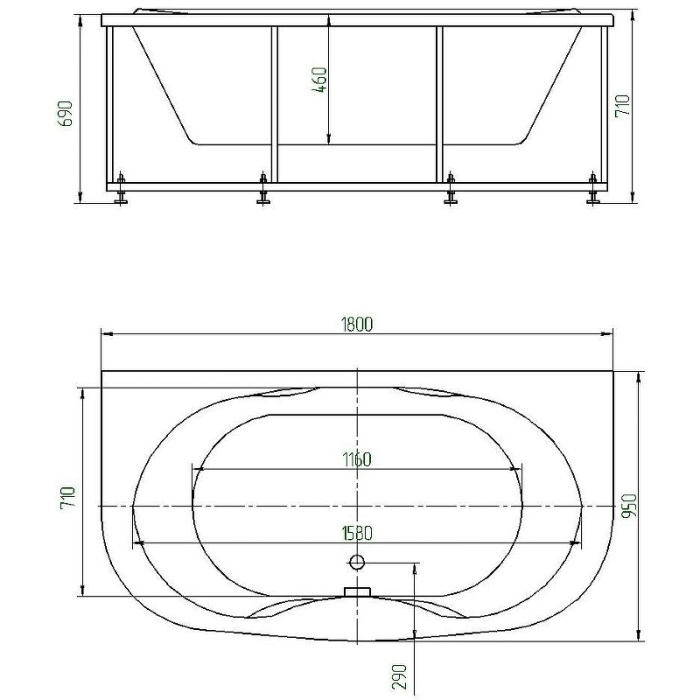 Ванна акриловая Aquatek "Мелисса 180Х95" без гидромассажа с фронтальной панелью