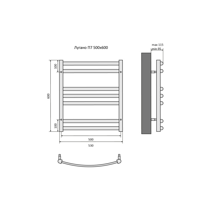Полотенцесушитель водяной Aquatek Лугано П7 500х600