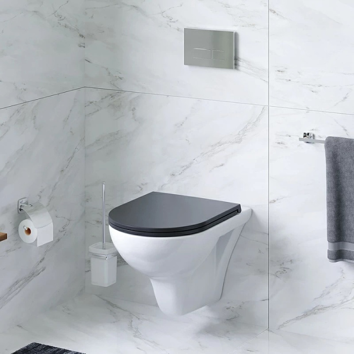 Унитаз подвесной AM.PM Gem C901700SCmb безободковый с черным сиденьем Унитаз подвесной AM.PM Gem C901700SCmb безободковый с черным сиденьем