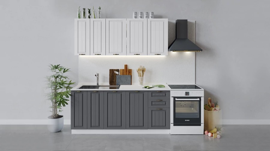 Кухонный гарнитур «Лина» длиной 180 см Белый, Графит Кухонный гарнитур «Лина» длиной 180 см Белый, Графит