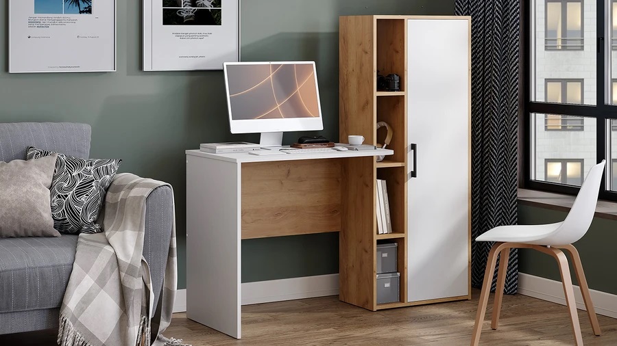 Стол письменный "Бейли" Дуб Крафт золотой, Белый Ясень