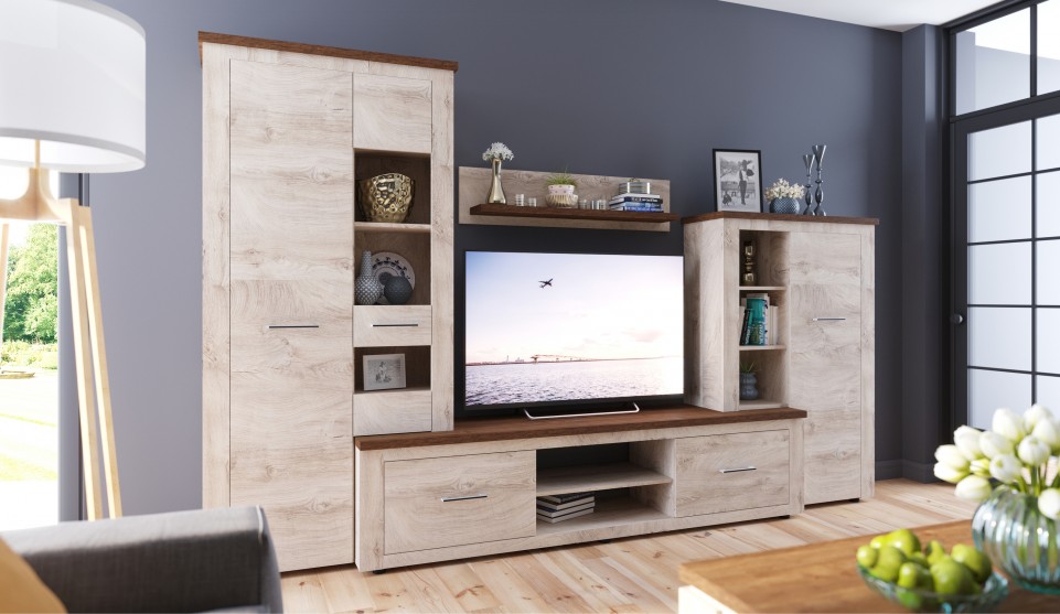 Стенка "Мэдисон" Дуб эндгрейн / Дуб экспрессив бронзовый