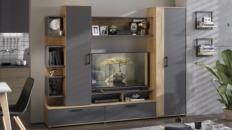 Стенка «Дакота» Дуб Крафт золотой, Антрацит