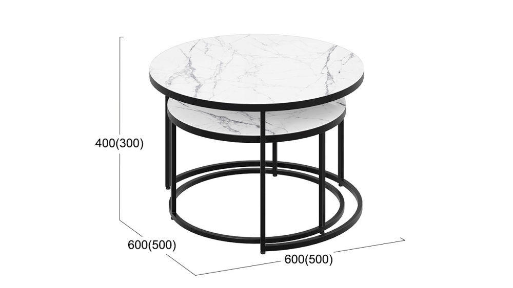 Стол журнальный "Вега" Черный, Стекло белый мрамор