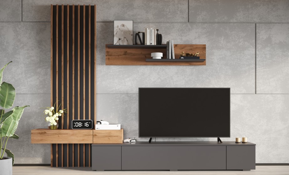 Стенка "Риана" 2,50 м Антрацит / Дуб вотан