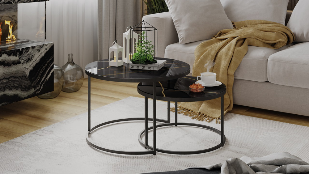 Стол журнальный "Вега" Черный, Стекло Черный золото