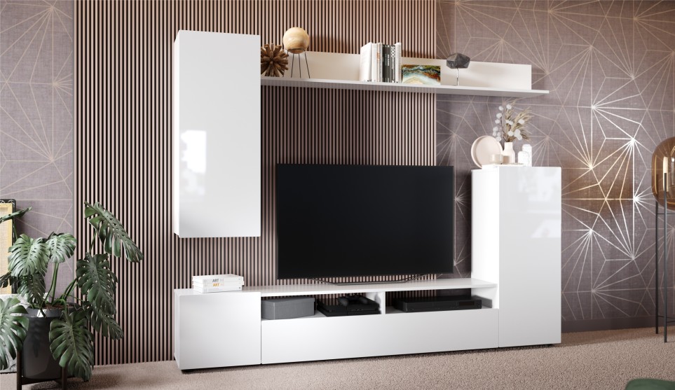 Стенка с полками "Лия" Белый глянец