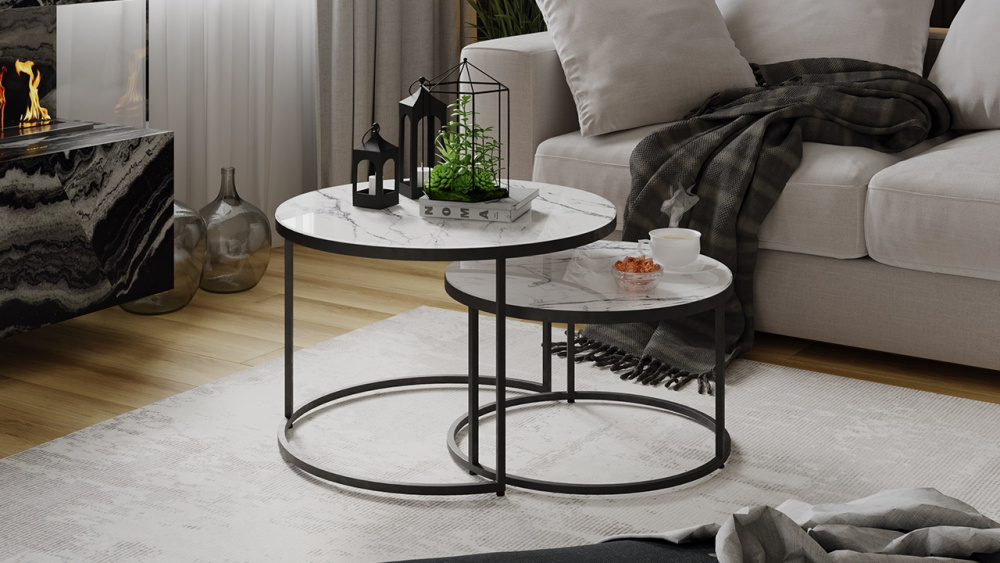 Стол журнальный "Вега" Черный, Стекло белый мрамор Стол журнальный "Вега" Черный, Стекло белый мрамор