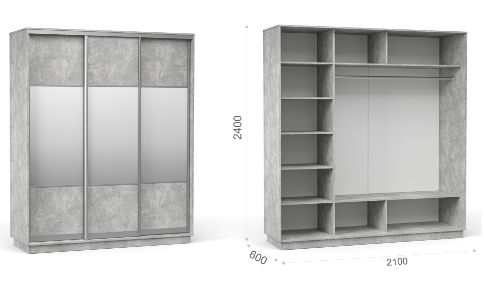 Шкаф-купе "Тетрис" (корпус) 2100/2400 Ателье светлый Шкаф-купе "Тетрис" (корпус) 2100/2400 Ателье светлый