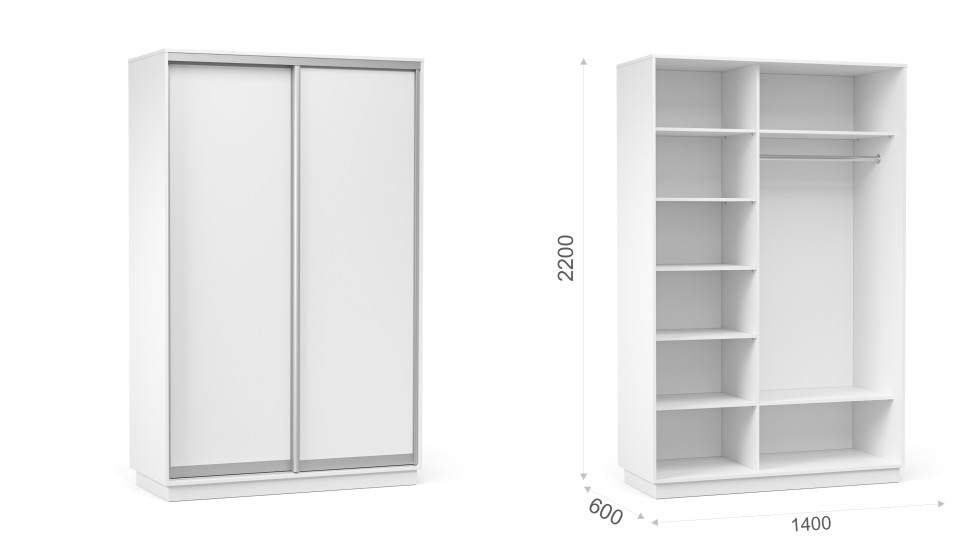 Шкаф-купе "Тетрис" (корпус) 1400/2200 Белый жемчуг