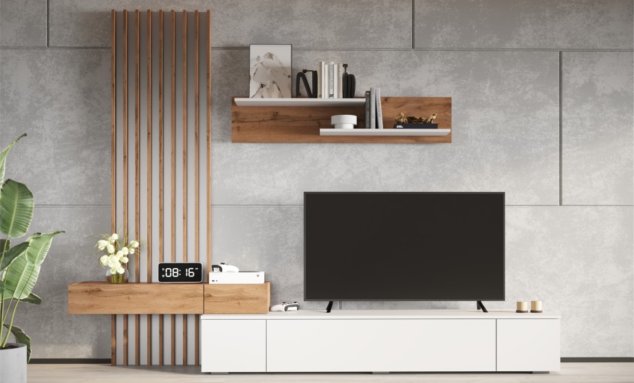 Стенка "Риана" 2,50 м Белый / Дуб вотан