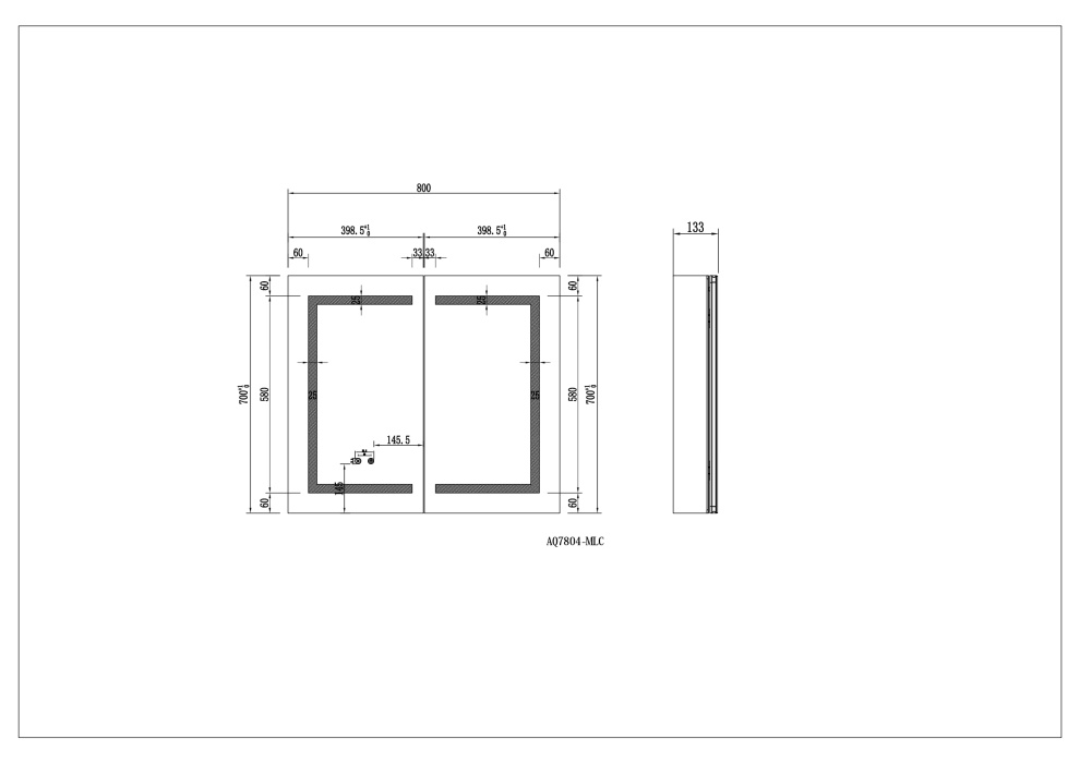 Алюминиевый зеркальный шкаф с подсветкой 800Х700Х133