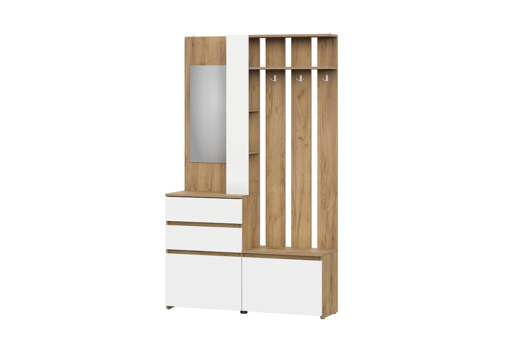 Вешалка с зеркалом "Некст" Дуб Золотой/Белый